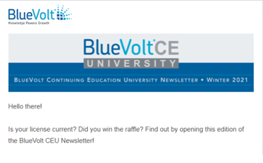 BlueVolt CE University Winter 2021 Newsletter